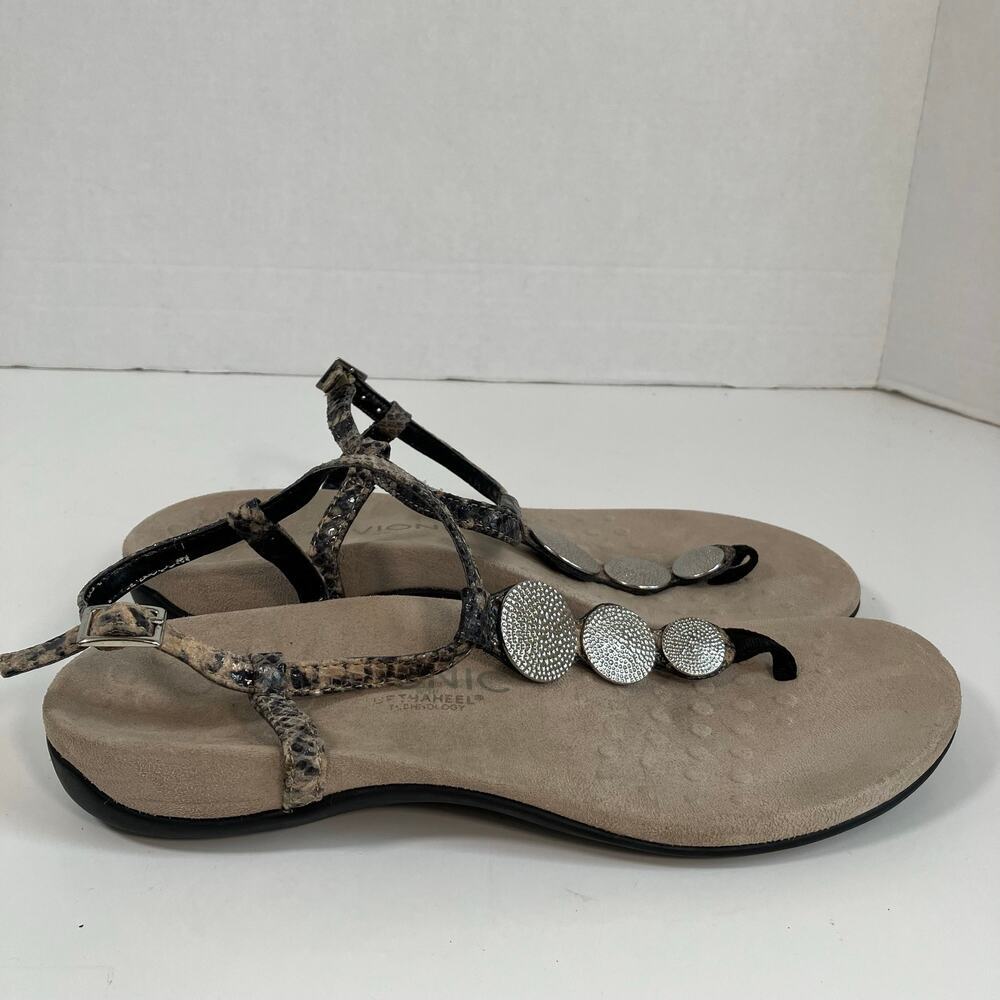 VIONIC Lizbeth Natural Snake Printed Medallion T-strap Thong Sandals WORN - Picture 8 of 16